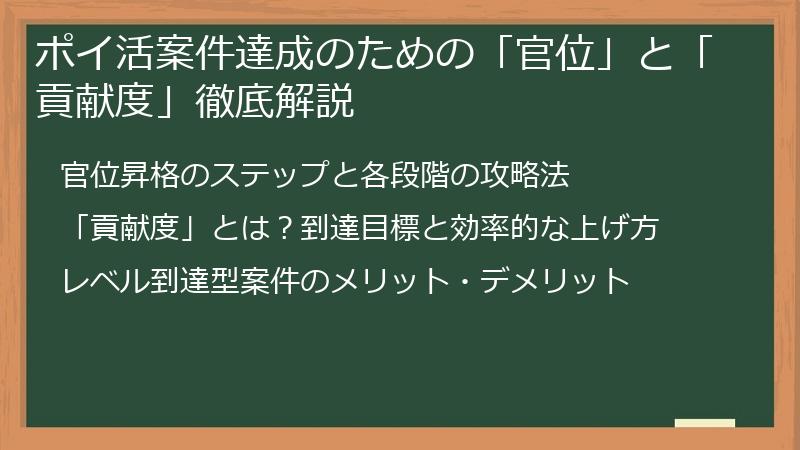 ポイ活案件達成のための「官位」と「貢献度」徹底解説