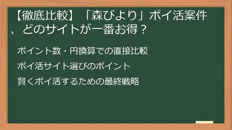 【徹底比較】「森びより」ポイ活案件、どのサイトが一番お得?