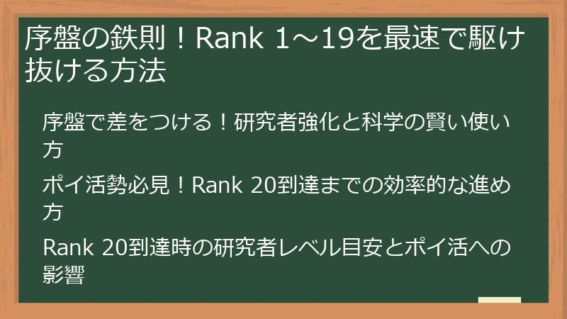 序盤の鉄則！Rank 1〜19を最速で駆け抜ける方法