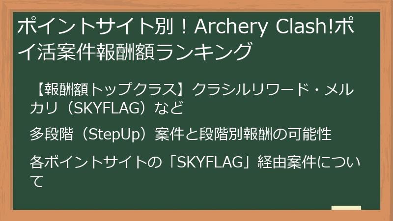 ポイントサイト別！Archery Clash!ポイ活案件報酬額ランキング