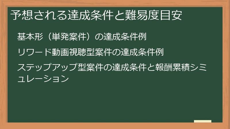 予想される達成条件と難易度目安