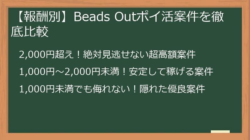 【報酬別】Beads Outポイ活案件を徹底比較