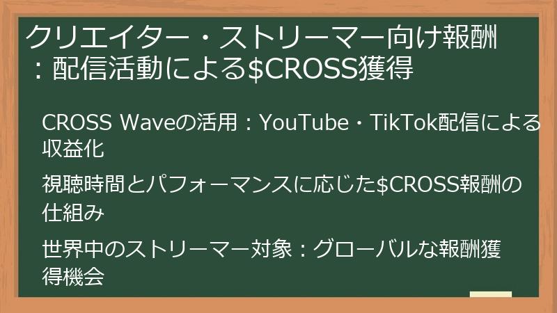 クリエイター・ストリーマー向け報酬：配信活動による$CROSS獲得