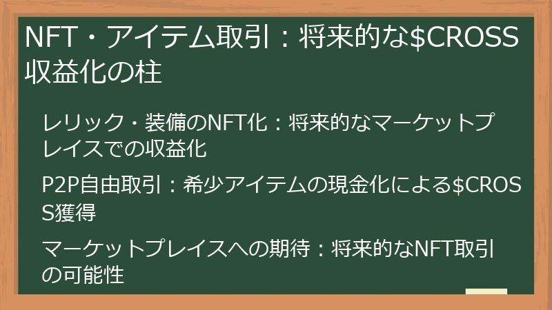 NFT・アイテム取引：将来的な$CROSS収益化の柱