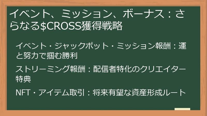イベント、ミッション、ボーナス：さらなる$CROSS獲得戦略