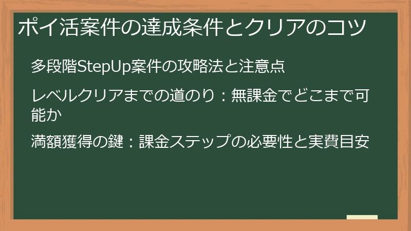 ポイ活案件の達成条件とクリアのコツ