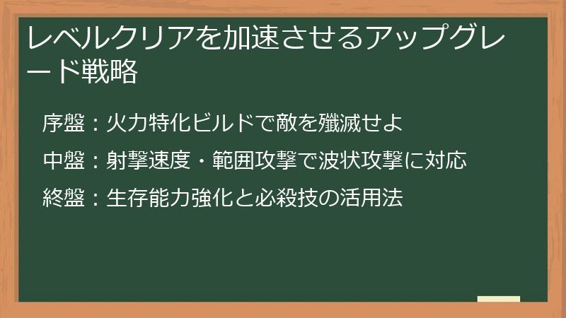 レベルクリアを加速させるアップグレード戦略