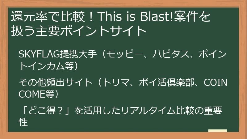 還元率で比較！This is Blast!案件を扱う主要ポイントサイト