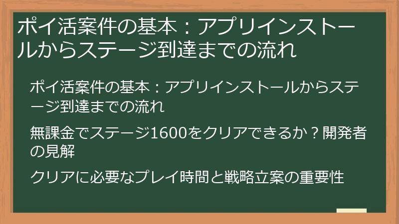 ポイ活案件の基本：アプリインストールからステージ到達までの流れ