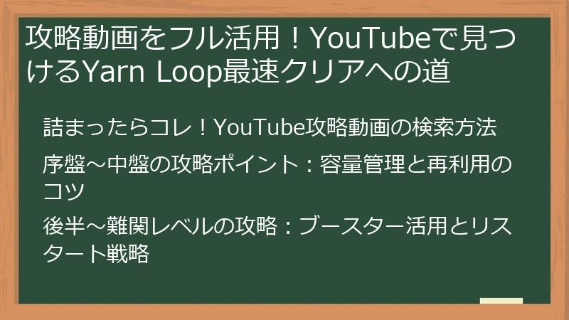 攻略動画をフル活用！YouTubeで見つけるYarn Loop最速クリアへの道