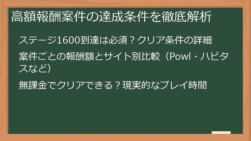 高額報酬案件の達成条件を徹底解析