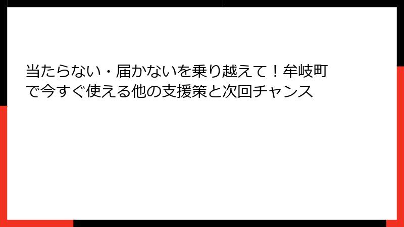 当たらない・届かないを乗り越えて！牟岐町で今すぐ使える他の支援策と次回チャンス