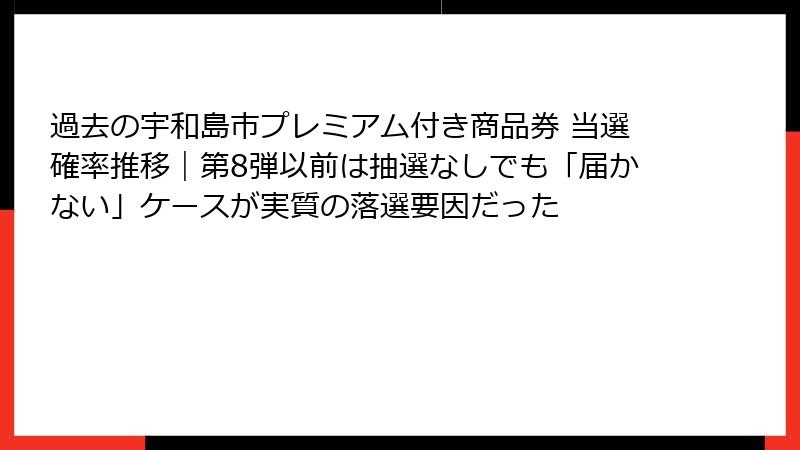 過去の宇和島市プレミアム付き商品券 当選確率推移｜第8弾以前は抽選なしでも「届かない」ケースが実質の落選要因だった