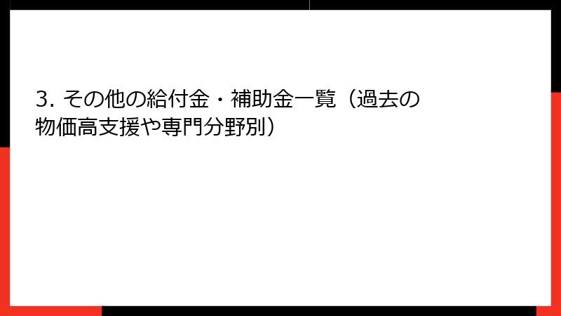 3. その他の給付金・補助金一覧（過去の物価高支援や専門分野別）