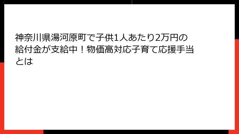 神奈川県湯河原町で子供1人あたり2万円の給付金が支給中!物価高対応子育て応援手当とは