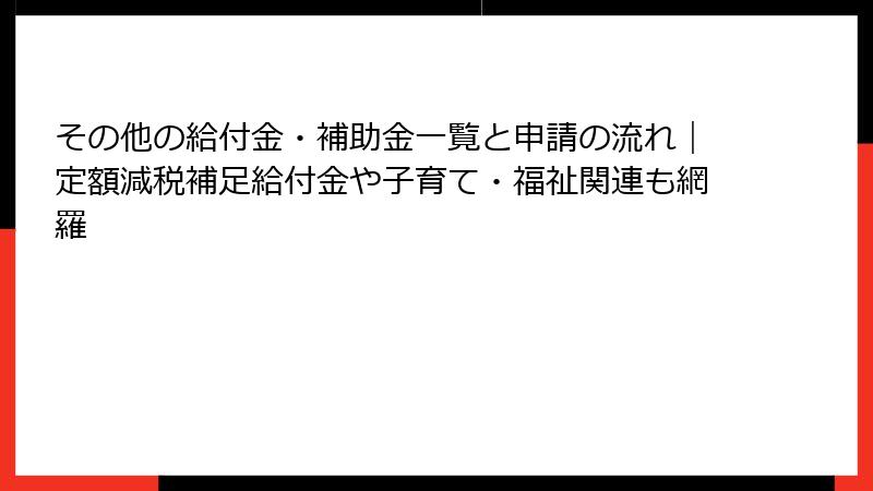 その他の給付金・補助金一覧と申請の流れ｜定額減税補足給付金や子育て・福祉関連も網羅