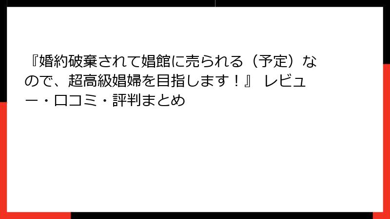 『婚約破棄されて娼館に売られる（予定）なので、超高級娼婦を目指します！』 レビュー・口コミ・評判まとめ