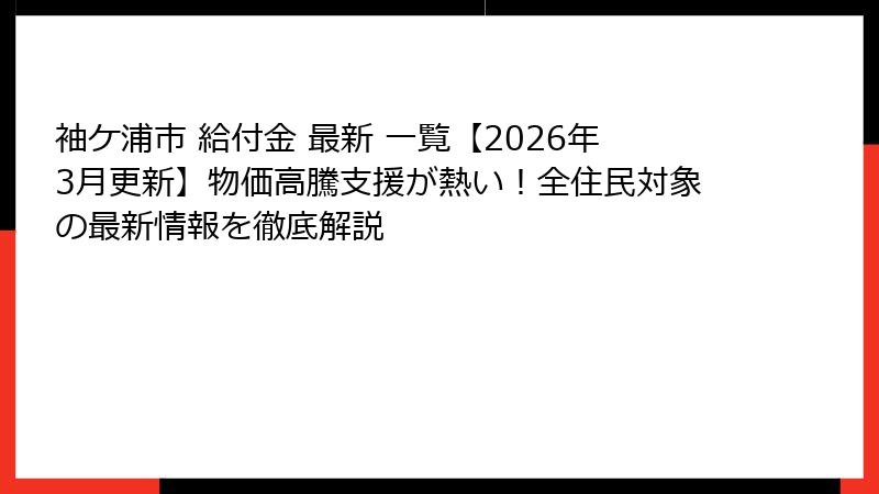 袖ケ浦市 給付金 最新 一覧【2026年3月更新】物価高騰支援が熱い！全住民対象の最新情報を徹底解説