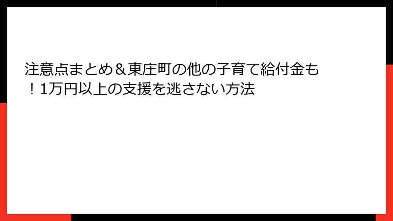 注意点まとめ&東庄町の他の子育て給付金も!1万円以上の支援を逃さない方法