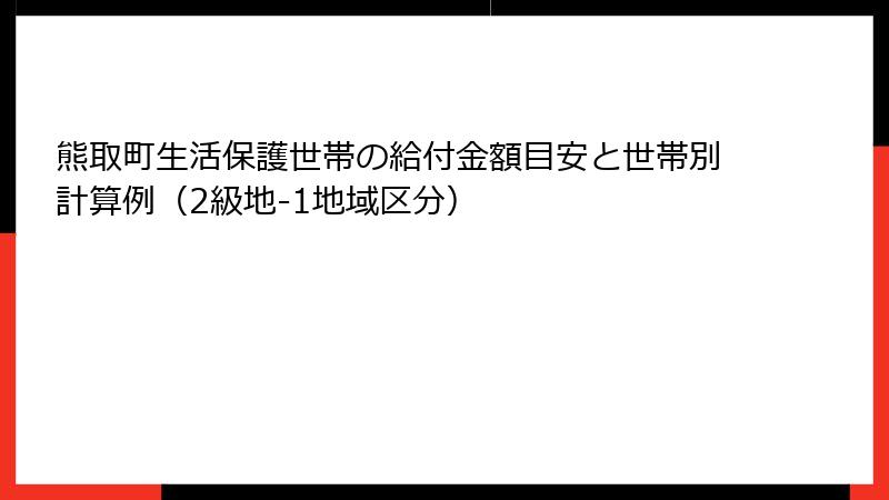 熊取町生活保護世帯の給付金額目安と世帯別計算例(2級地-1地域区分)
