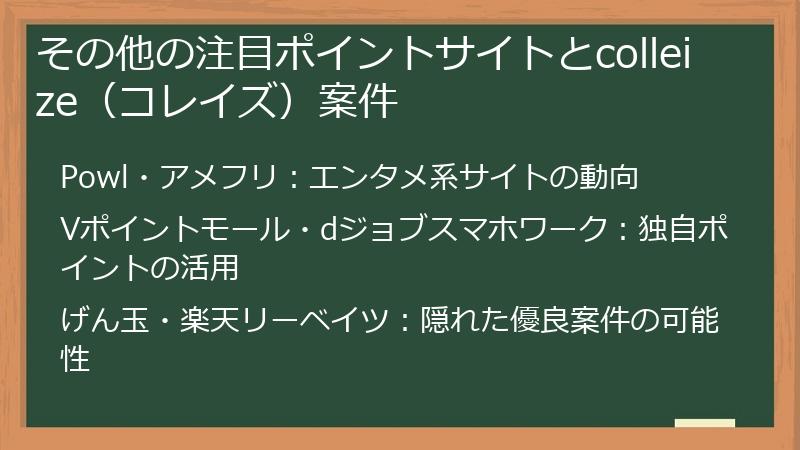 その他の注目ポイントサイトとcolleize（コレイズ）案件