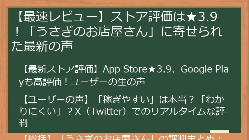 【最速レビュー】ストア評価は★3.9！「うさぎのお店屋さん」に寄せられた最新の声