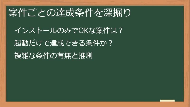 案件ごとの達成条件を深掘り