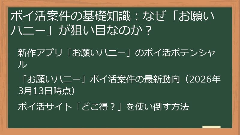 ポイ活案件の基礎知識：なぜ「お願いハニー」が狙い目なのか？