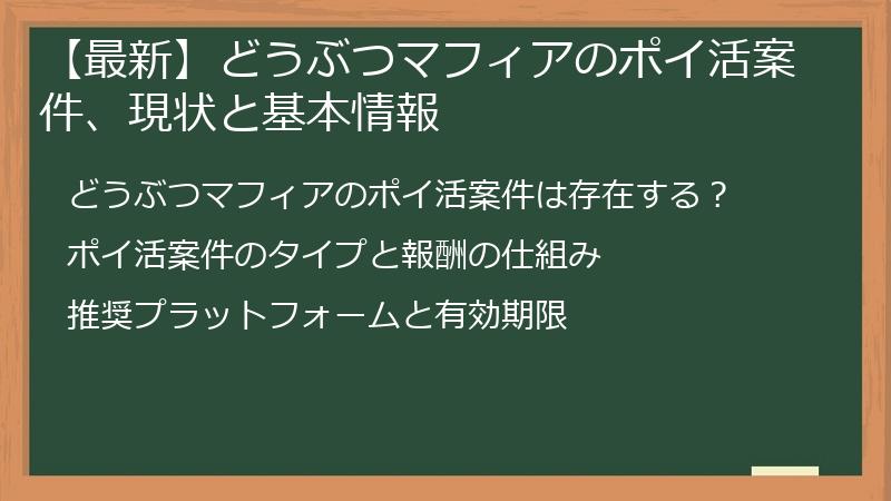 【最新】どうぶつマフィアのポイ活案件、現状と基本情報