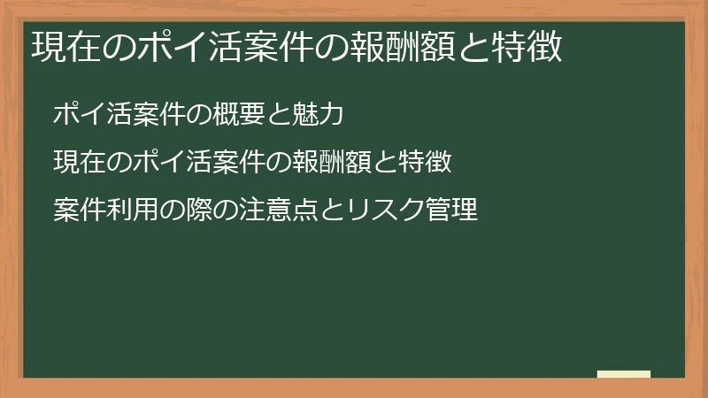 現在のポイ活案件の報酬額と特徴