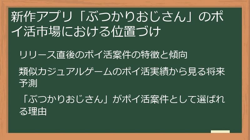 新作アプリ「ぶつかりおじさん」のポイ活市場における位置づけ