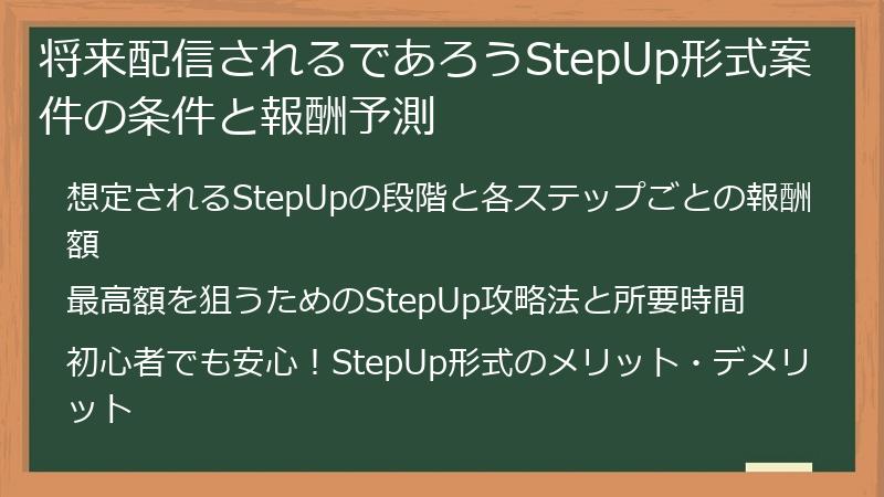 将来配信されるであろうStepUp形式案件の条件と報酬予測