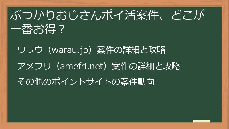 ぶつかりおじさんポイ活案件、どこが一番お得？