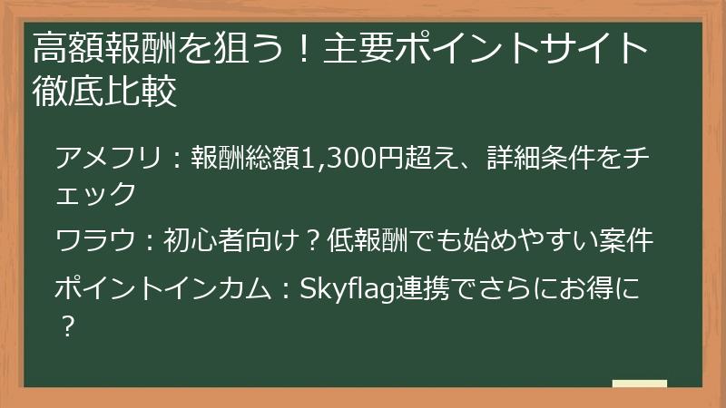 高額報酬を狙う！主要ポイントサイト徹底比較