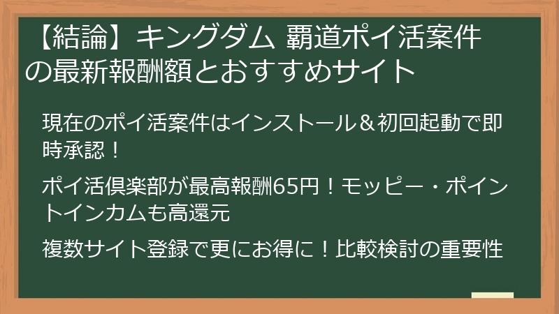 【結論】キングダム 覇道ポイ活案件の最新報酬額とおすすめサイト