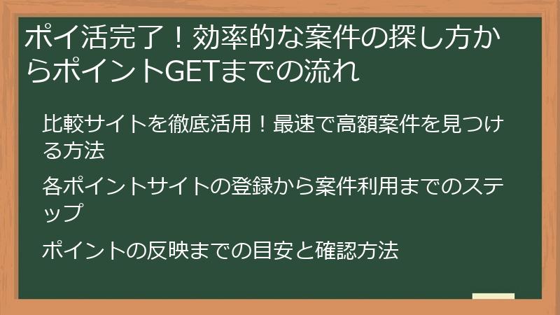 ポイ活完了！効率的な案件の探し方からポイントGETまでの流れ