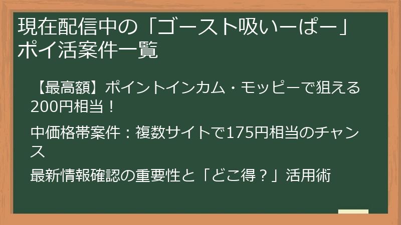 現在配信中の「ゴースト吸いーぱー」ポイ活案件一覧