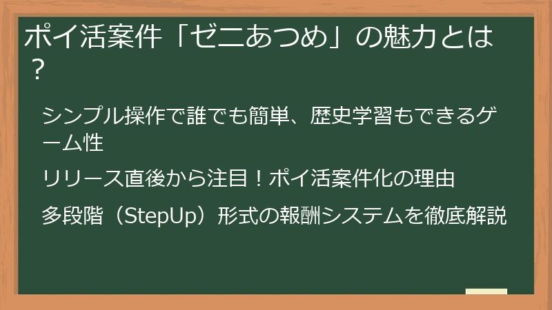 ポイ活案件「ゼニあつめ」の魅力とは？