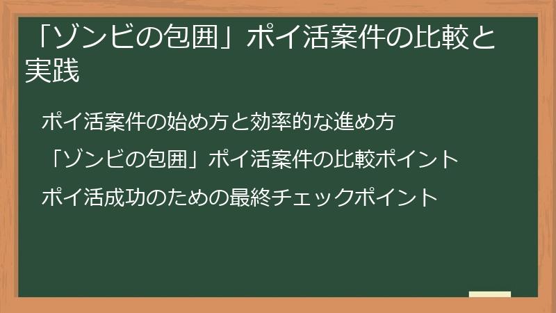「ゾンビの包囲」ポイ活案件の比較と実践