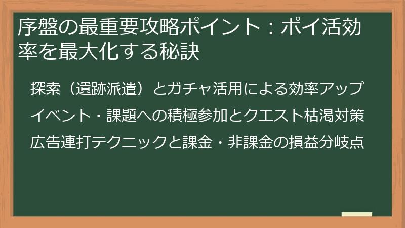 序盤の最重要攻略ポイント：ポイ活効率を最大化する秘訣