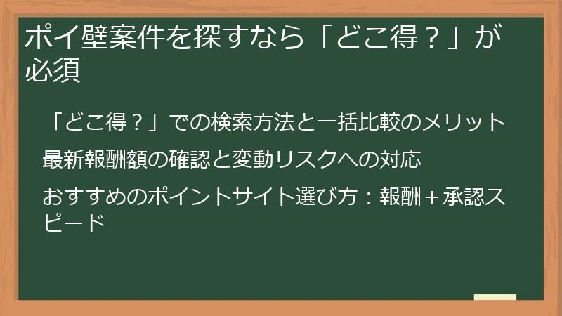 ポイ壁案件を探すなら「どこ得？」が必須