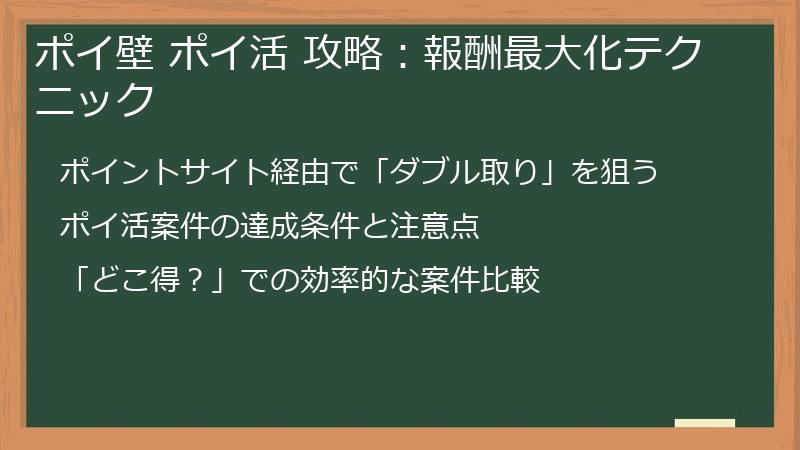 ポイ壁 ポイ活 攻略：報酬最大化テクニック