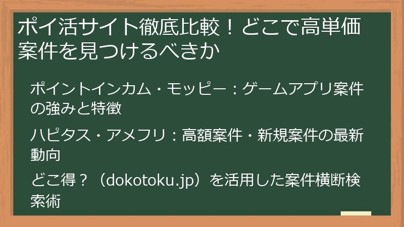 ポイ活サイト徹底比較！どこで高単価案件を見つけるべきか