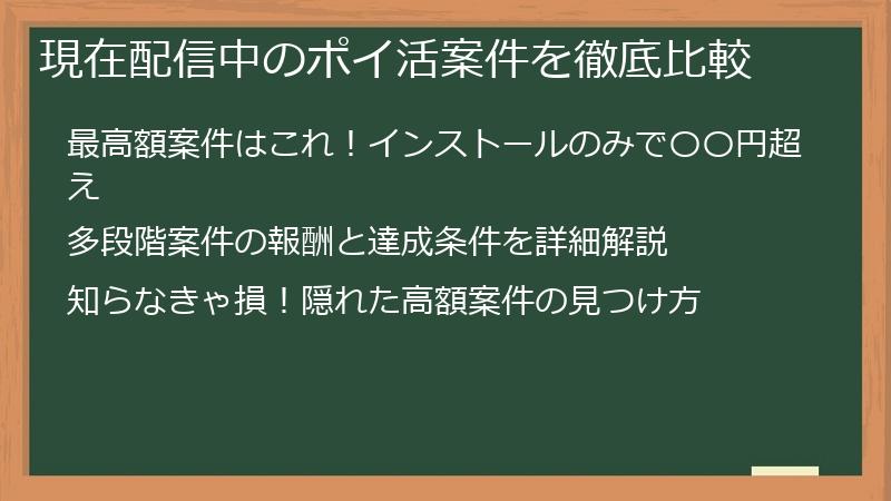 現在配信中のポイ活案件を徹底比較