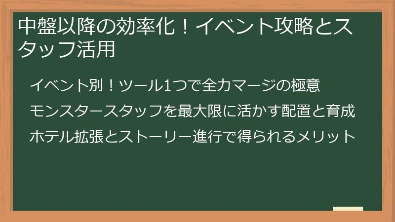 中盤以降の効率化！イベント攻略とスタッフ活用