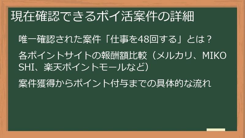 現在確認できるポイ活案件の詳細
