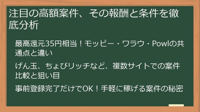 注目の高額案件、その報酬と条件を徹底分析
