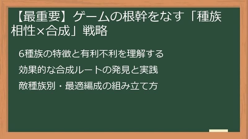 【最重要】ゲームの根幹をなす「種族相性×合成」戦略
