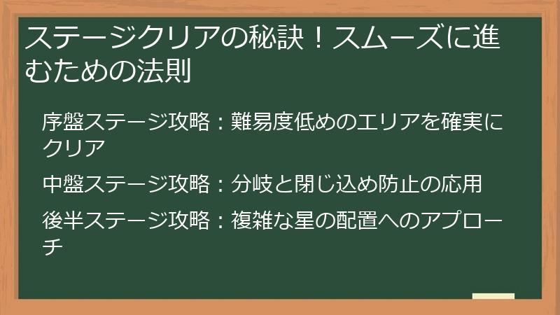 ステージクリアの秘訣！スムーズに進むための法則
