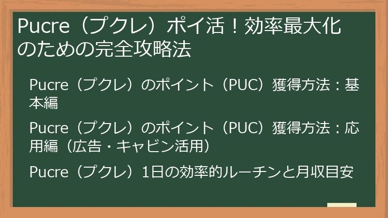 Pucre（プクレ）ポイ活！効率最大化のための完全攻略法